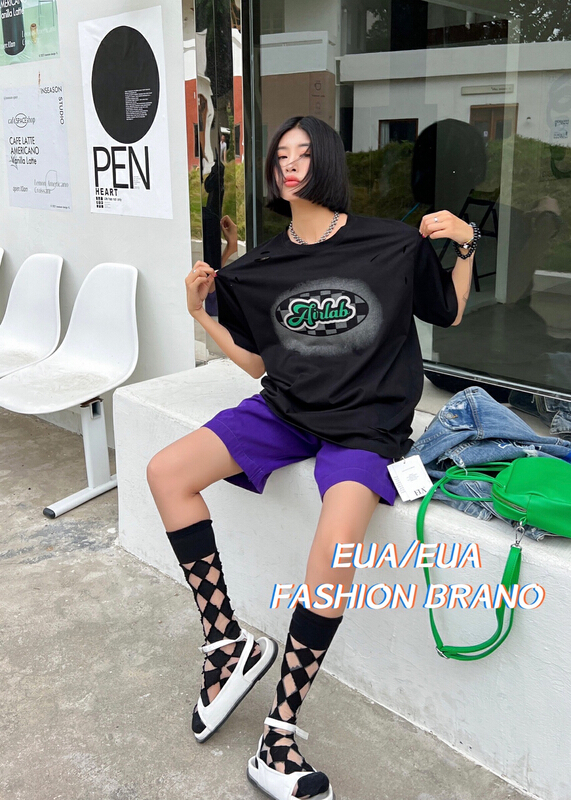 [European and American trend] Short Sleeve T-Shirt printed before and after letters (T-shirt only) 12283\l