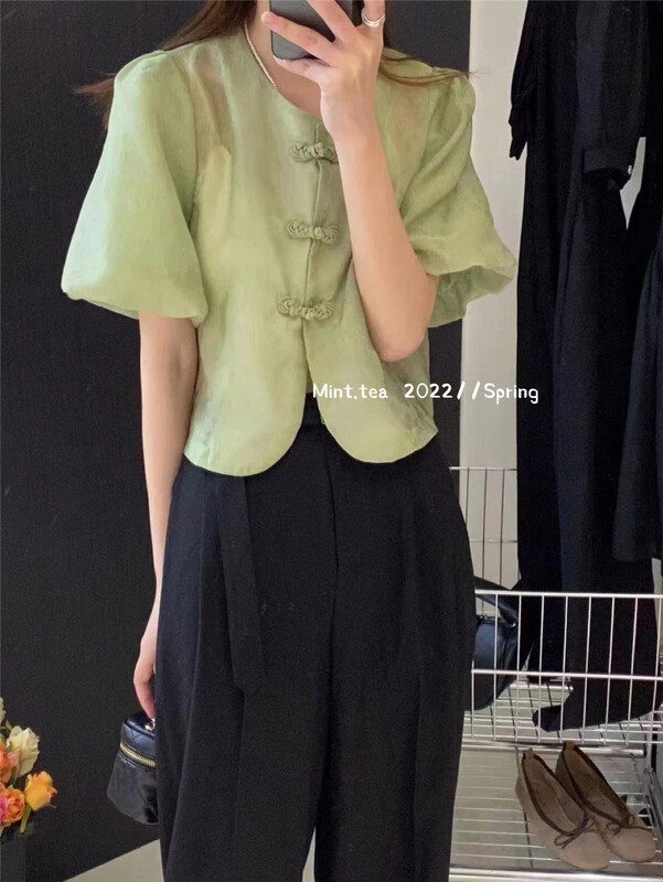 [mint tea] new Chinese style button up shirt 22696\zjy