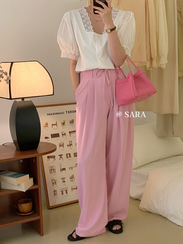 [Sara] Korean high waist drawstring tie pants 0036-1\lwy