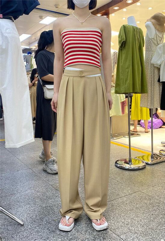 [e-wo] contrast color multi panel waist design loose pants 22105\lsw