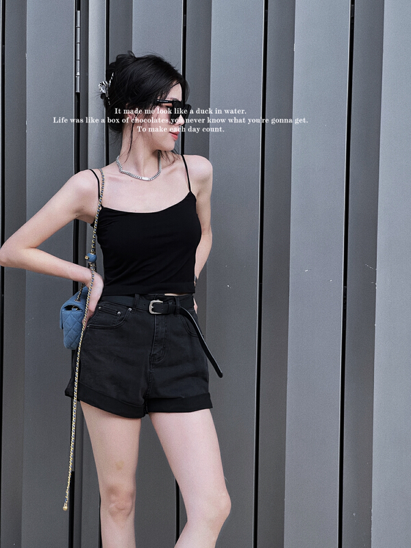 [bobo1972] versatile elastic denim shorts jeans (with belt) only sell jeans 225103