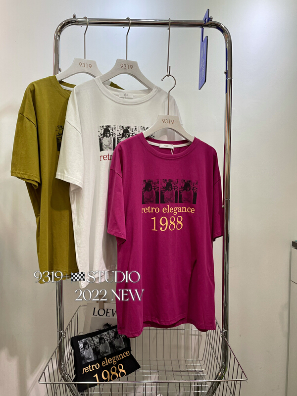 [9319] fashion slit printed loose short sleeve T-shirt 988-2\l