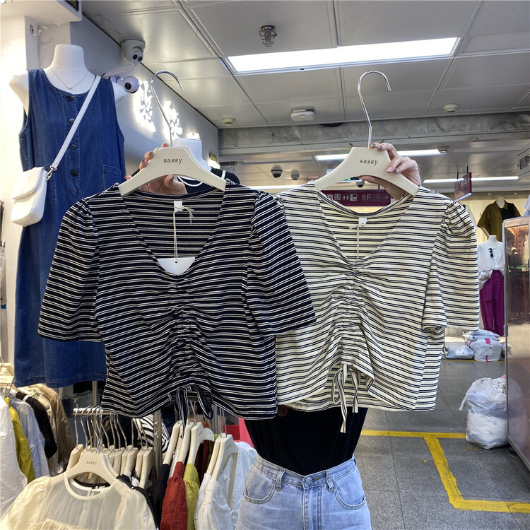 [sassy] stripe V-neck comfortable shirt 806\hbx