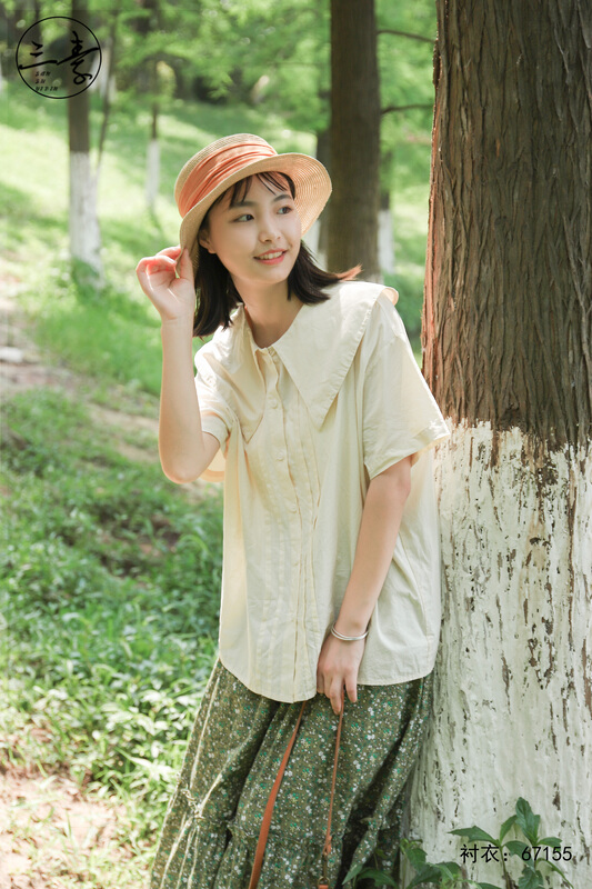 [original three plain clothes] Mori literature and art fan shunv shirt 67155