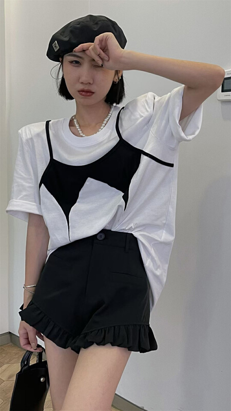 [Sasa] niche design fake two short sleeve T-shirt 730\pcz