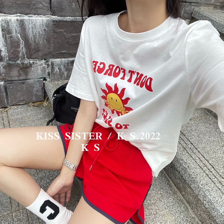 Original price 55.67! [kiss sister] Korean version small sun printed short sleeve T-shirt 9125\ozq