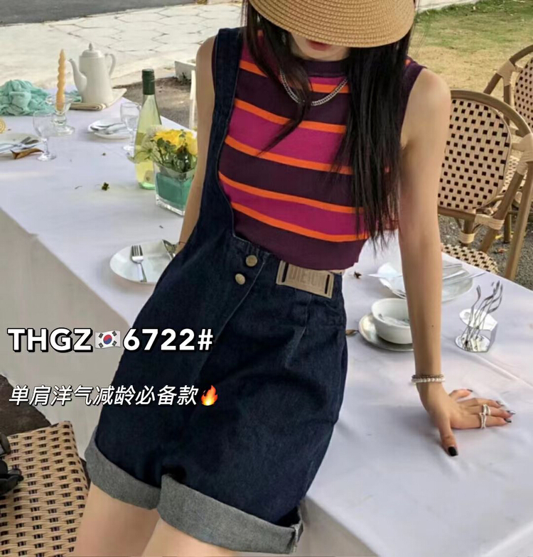[thgz] one shoulder westernized aging denim suspenders 6722-2\ll