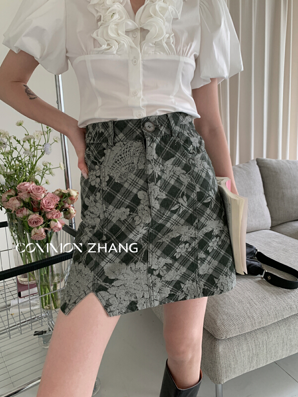 【CZ ZHANG】復古印花牛仔半身裙  62530#  JHY