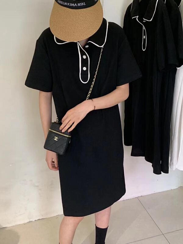 [xiaokoujia] Korean casual color contrast polo collar loose dress 80621\wtt