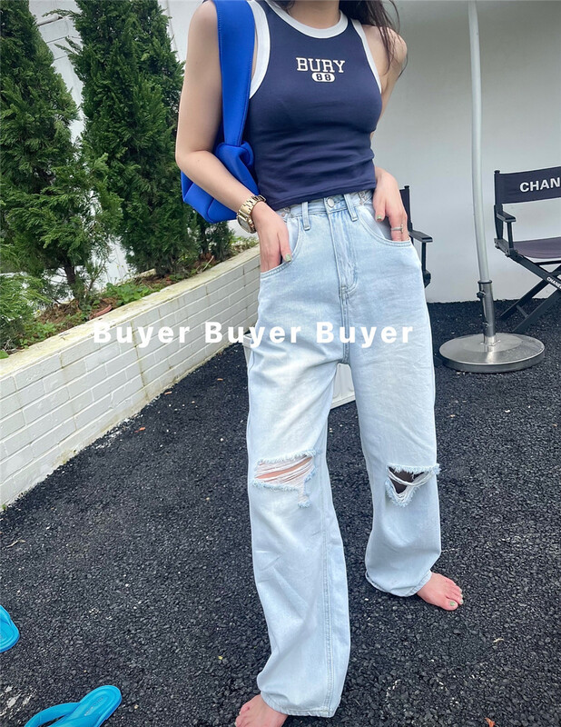 [MCC] high waisted and perforated washed jeans 9179\wtt