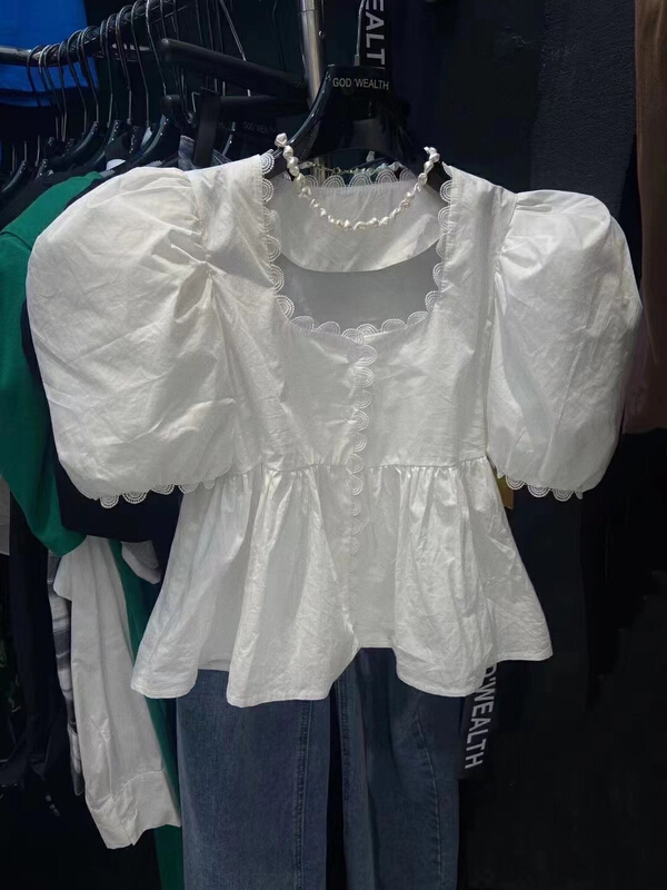 【 mi 】 French Style Bubble Sleeve lace shirt 9645\pcz