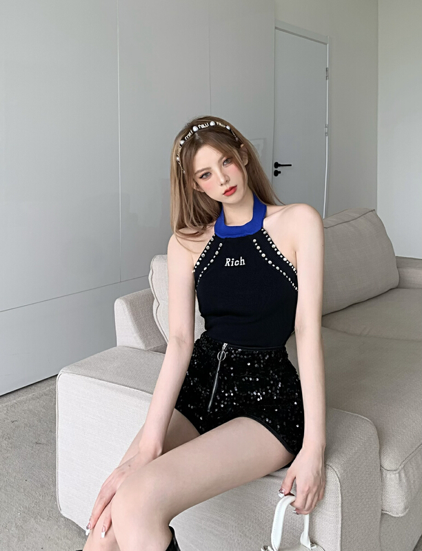[rich man] embroidered hot drill backless contrast vest / sling 2022-04\pcz