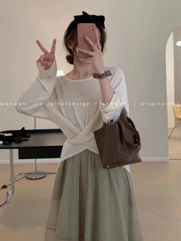 [wanwan] medium long slit long sleeve sunscreen T-shirt 8810\hbx