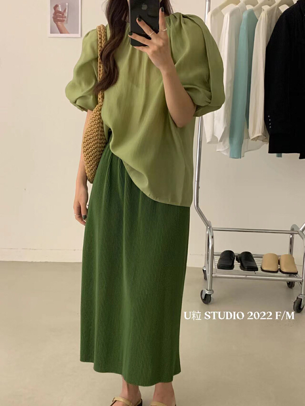 New year in early spring! [U grain] Korean version simple bubble sleeve shirt 5176\hbx