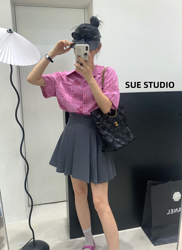 [Sue studio] Vintage printed loose short sleeve shirt 98010\zjy