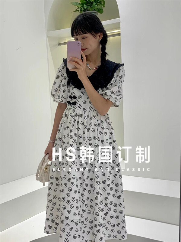 [HS customized in Korea] Korean Ladies' lotus leaf collar high waist dress ys1-9901\hjy