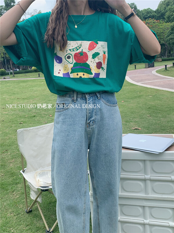 [naisijia] Korean minority ins funny printed short sleeve T-shirt ys1-0801\zjy