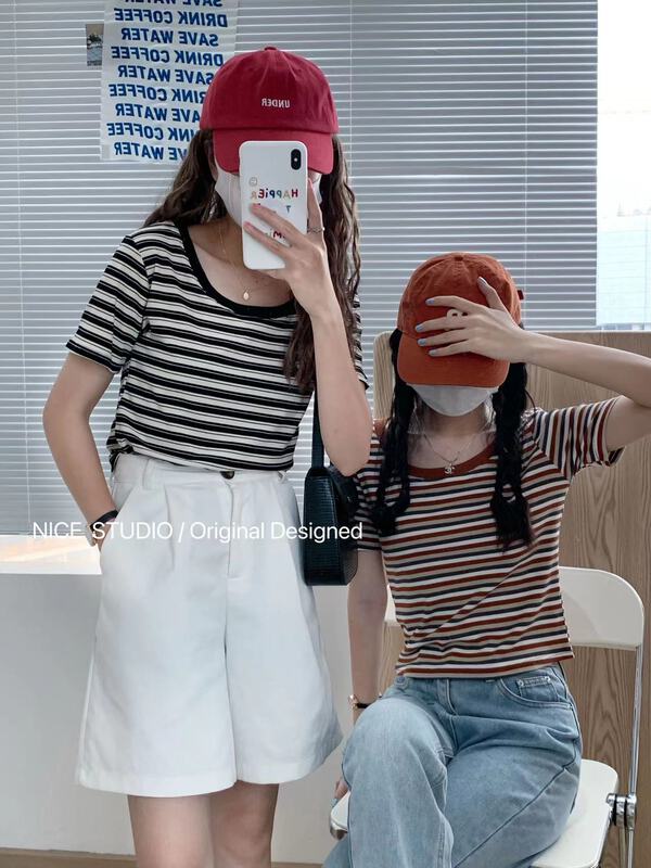 [naisijia] loose and versatile stripe short sleeve T-shirt ys1-9999\zjy