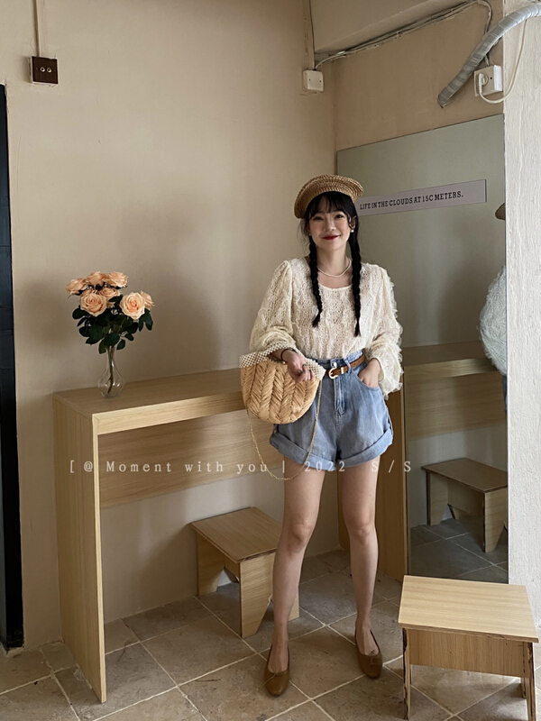 【 event with you 】 round neck temperament lady fan lace splicing Pullover T-shirt t0337-j\lsw