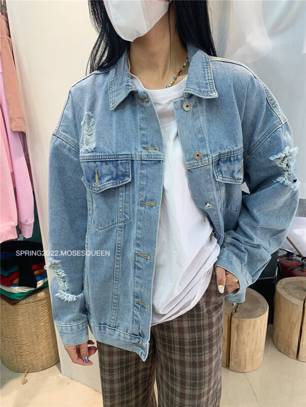 [moss queen] Korean pure color design denim shirt 34965\zsy