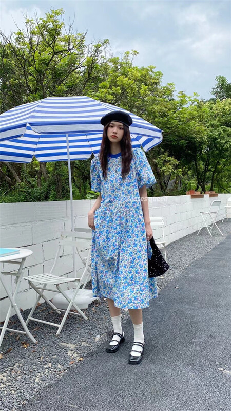 [moss queen] Korean floral loose bubble sleeve dress 50299\xyy
