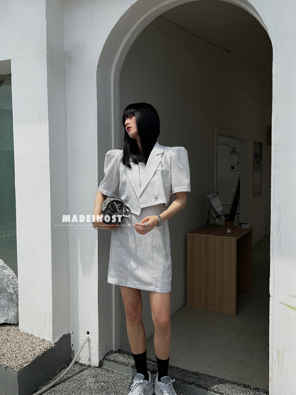 [OSHA madeinost] small fragrance right angle shoulder short coat suit vest dress 86362