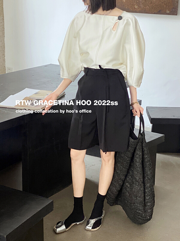 [gracetina Hoo] simple high waist thin belt modified casual pants k8253\cqw