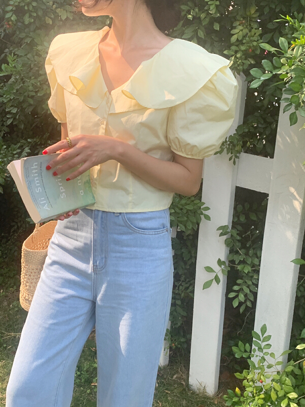 【 vivis type 】 French Ruffle collar short sleeve shirt 9139\hjy
