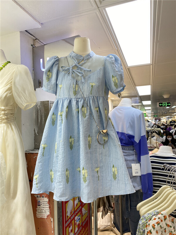 [u.me] temperament National Style Bubble Sleeve Dress 10020\hjy