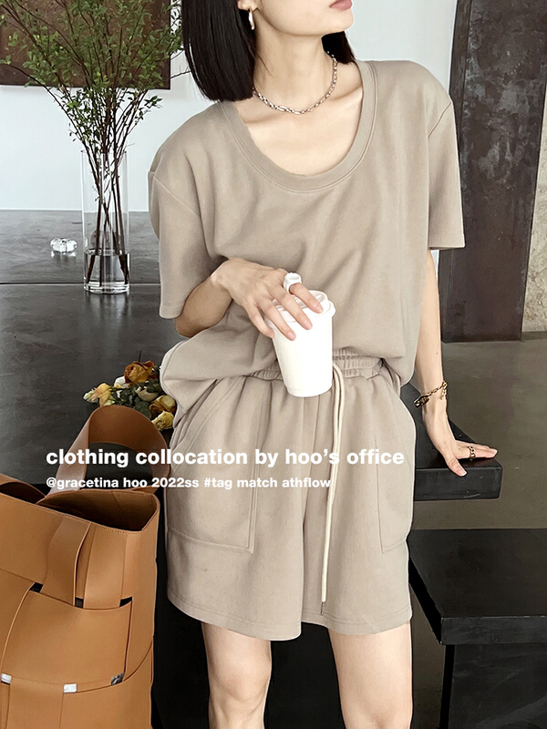 [gracetina Hoo] minority design simple solid color U-neck suit tz352\cqw