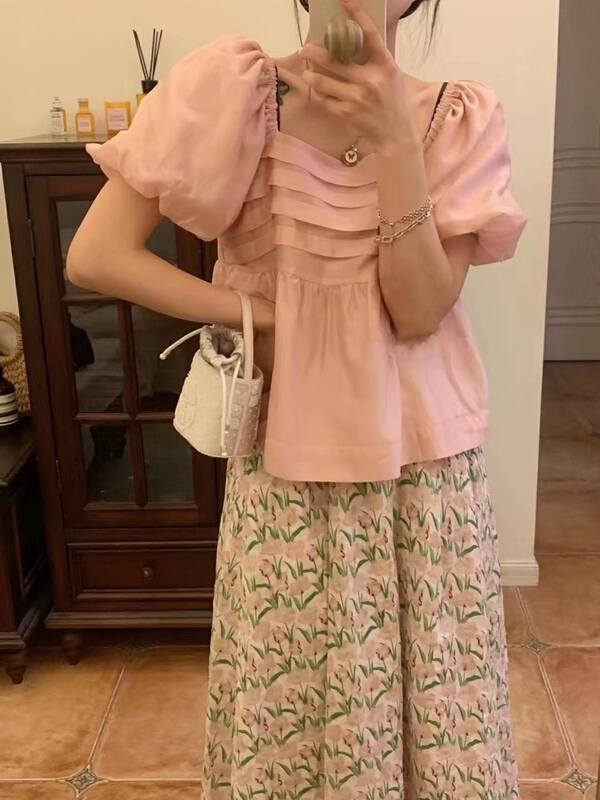 [baby] Korean version square neck bubble sleeve shirt 8659\wtt