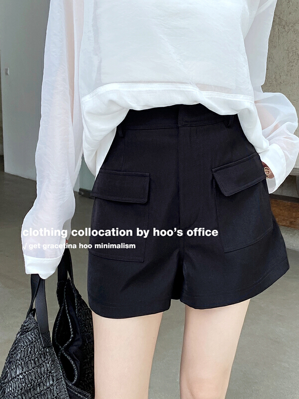 [gracetina Hoo] niche high waist double pocket silhouette casual shorts k9191\cqw