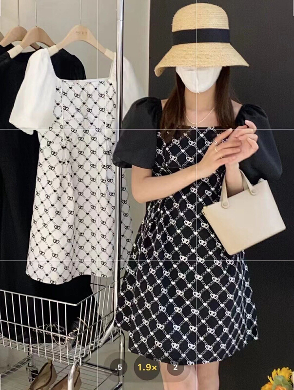 [Zoe Zoe] little women's patchwork bubble sleeve printed waist dress c781\zjy