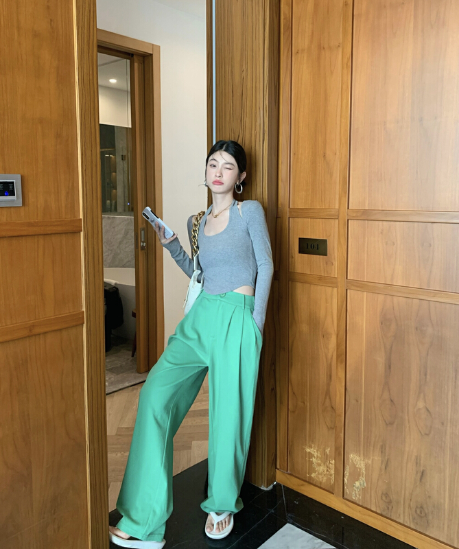 [y.jia EJA] high waist and thin temperament floor dragging casual pants 1856
