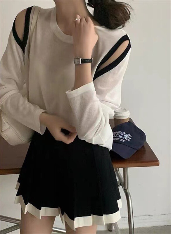 [h-xl] contrast cut-out sun protection T-shirt m3032\ll