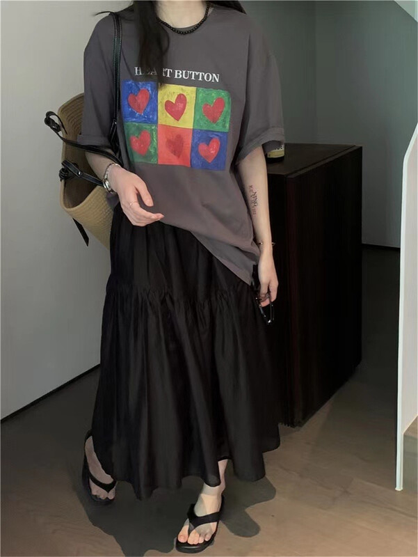 [yoyo style] love printed loose short sleeve T-shirt 8574\xyy