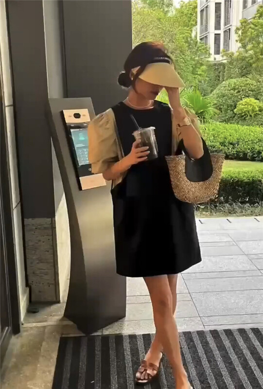 [Han C family] temperament contrast color mosaic suit dress 9152\pcz