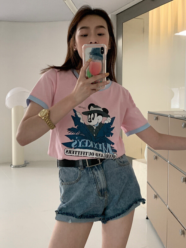 [wgwe] crew neck versatile printed short sleeve T-shirt 1907\pcz