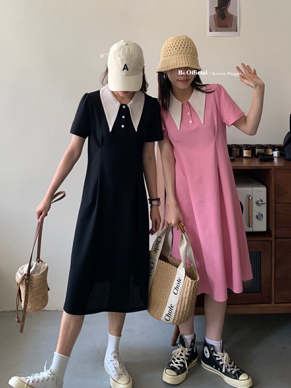 [B plus] aging contrast color thin dress 22-3327-2\hbx