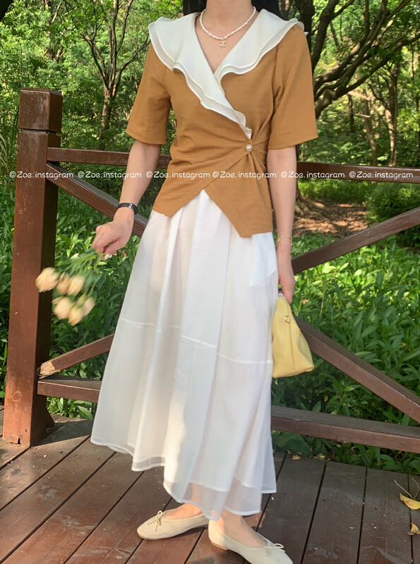 In early summer! [Zoe Zoe] Korean style double-layer Ruffle collar fashion shirt 96-8\l