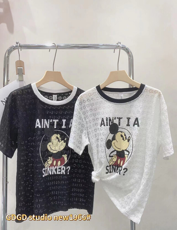 [gdgd] lace contrast short sleeve T-shirt 1966\wtt