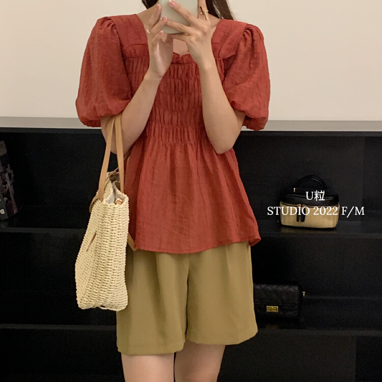 [U-shaped] sweet bubble sleeve pull up craft baby shirt 6176\hbx