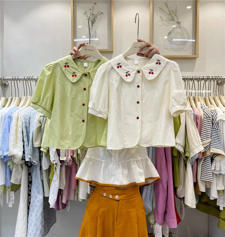 [Max original] sweet cherry Embroidered Baby collar shirt 98280\hbx