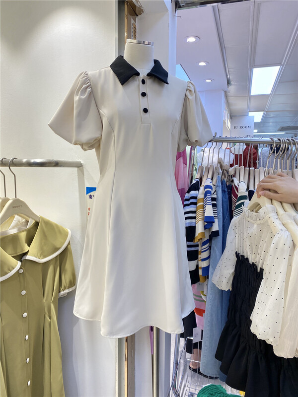 [sunny] color blocking and crimping short sleeve dress 1972\hjy