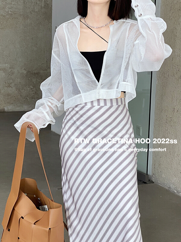 [gracetina Hoo] niche breathable mesh hollowed out design shirt cs5185\cqw
