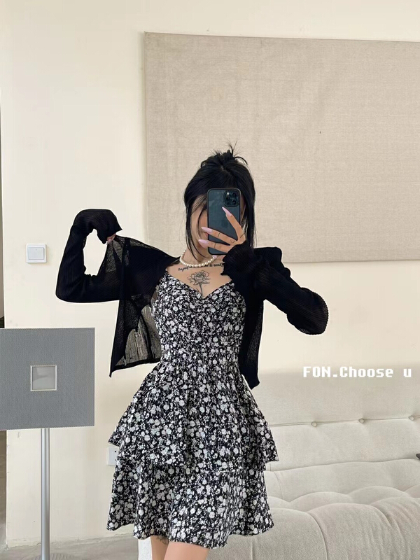 [m2+] sweet floral suspender dress 6103\wtt