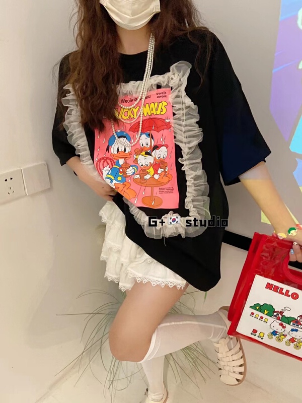 [g+] lace Pullover short sleeve T-shirt 5863\wtt