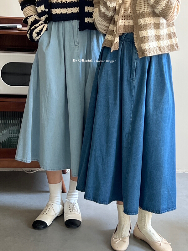 [B plus] versatile casual elastic waist denim skirt 22-9121-2\hbx