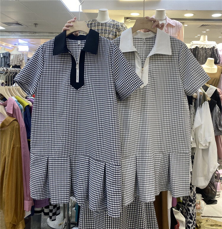 [Jerry house jelly maker] Plaid contrast polo collar dress 9026\hbx