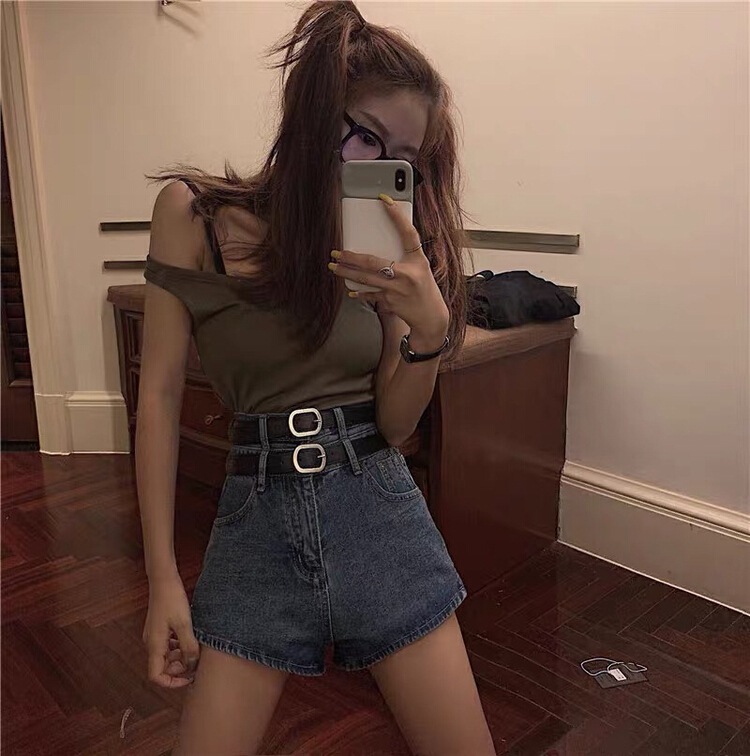 [by flow] simple Korean versatile denim shorts (with belt) 2898\xyy